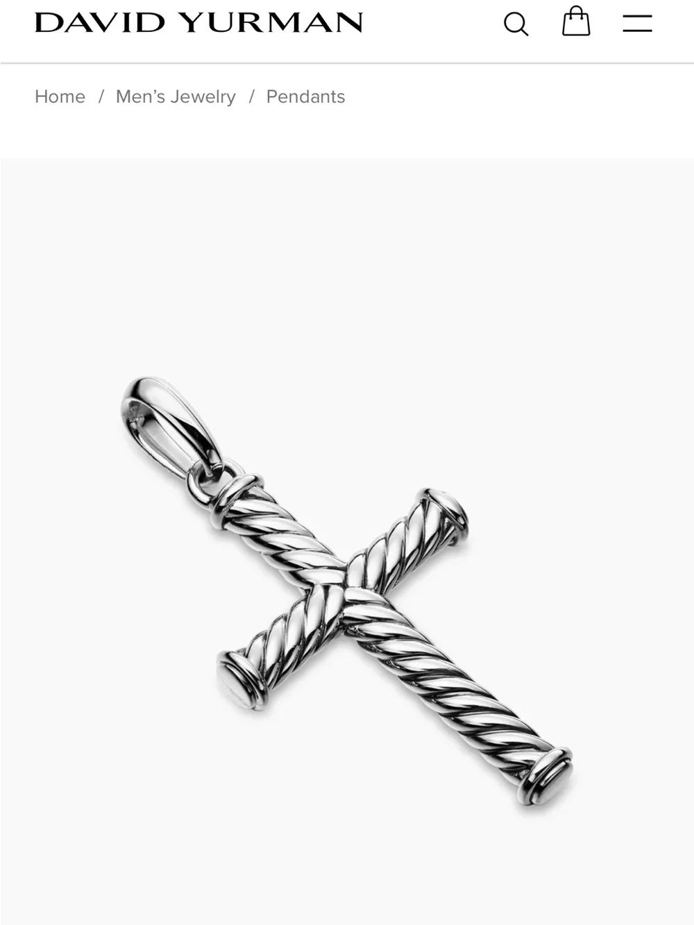David Yurman Sterling Silver Cable Cross Pendant